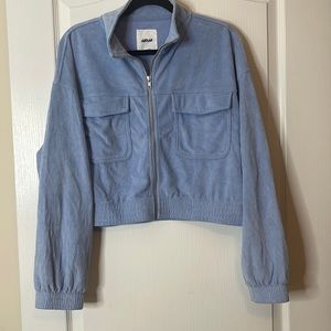Aerie Groove On Ribbed Velour Full Zip Jacket Blue XL